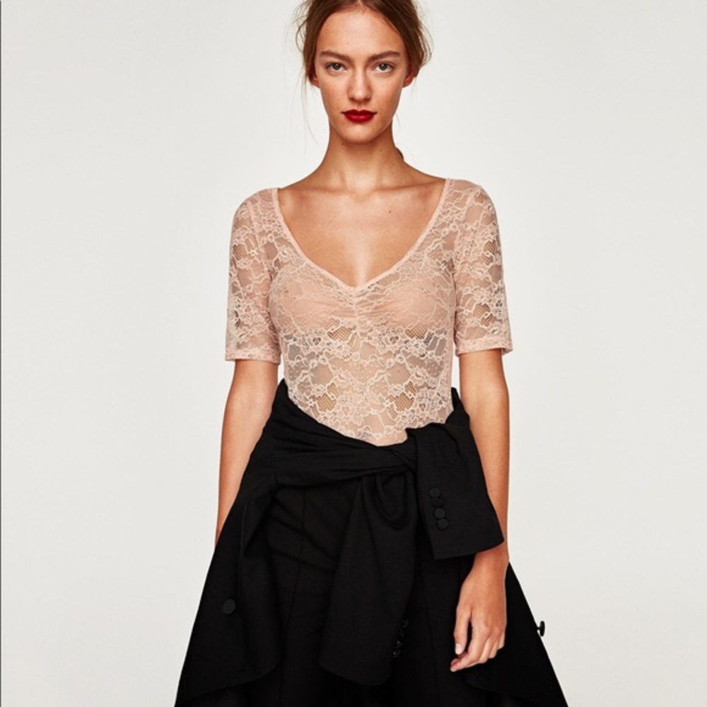 ✨ Zara pink sheer lace bodysuit | NWT